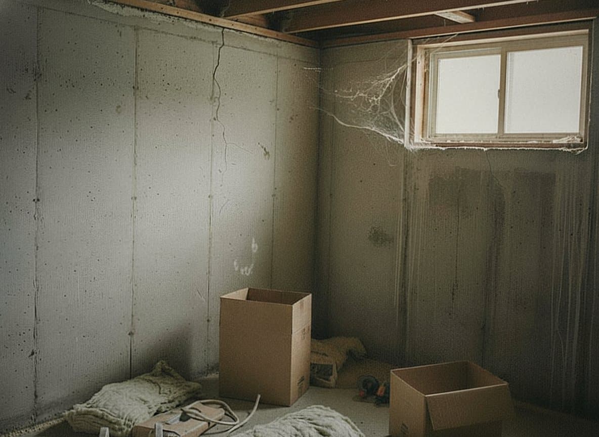 Exposed wall studs before foam application
