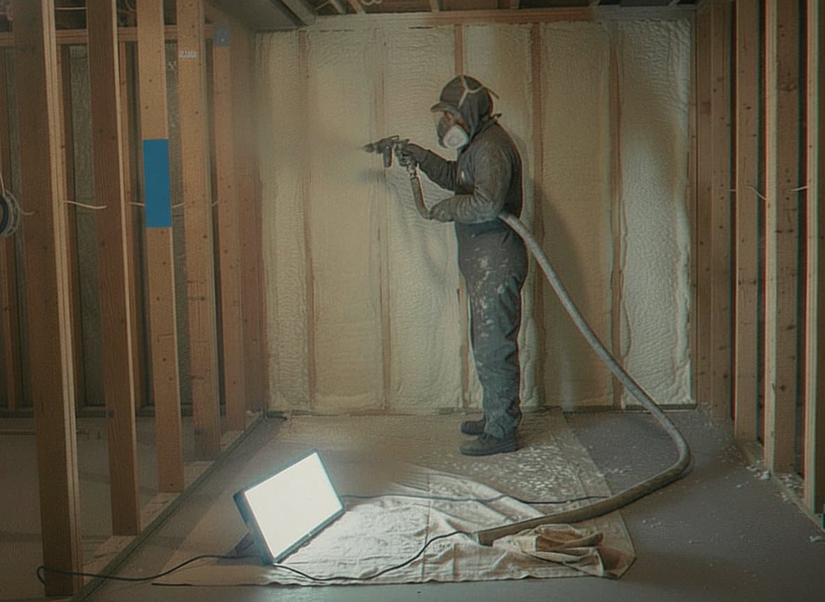 Crew spraying foam in even passes