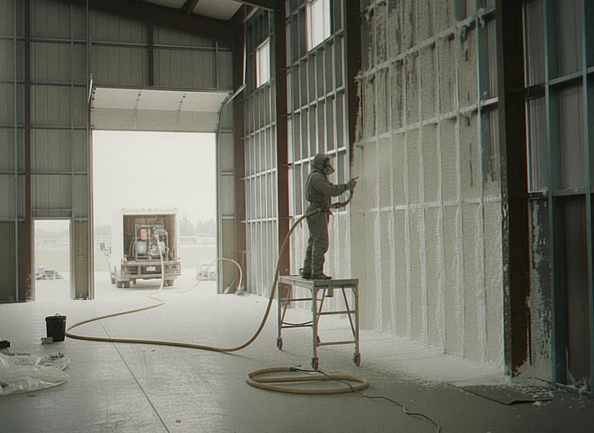 Foam application to metal building