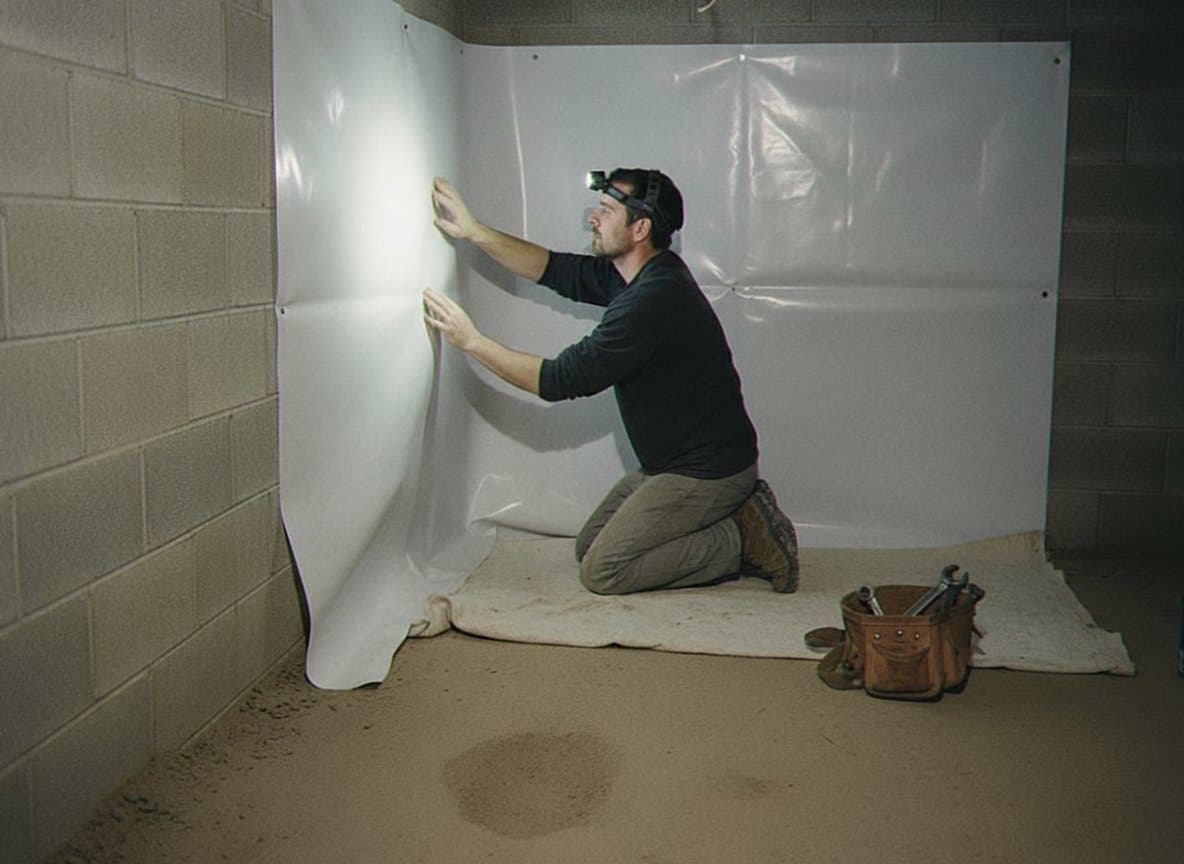 Vapor barrier installation in progress