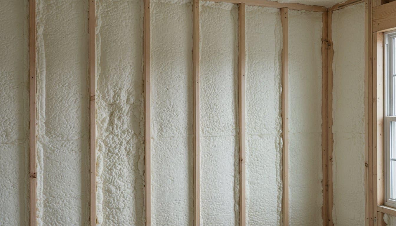 Wall sealed with spray foam insulation